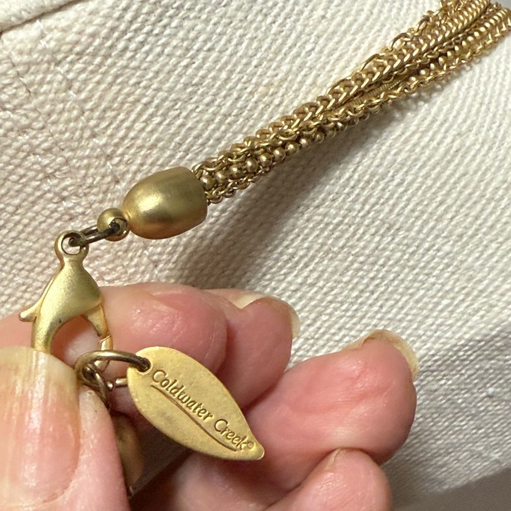Coldwater Creek Signed 7 Strand GoldTone Necklace with Amber Colored Pendant. - Picture 7 of 7